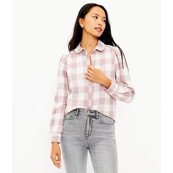 LOFT Tops - (10) LOFT Plaid Flannel Round Collar Shirt
